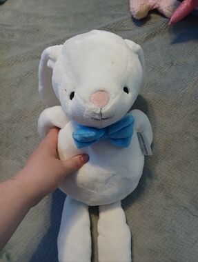 Plush White Bunny with Blue Bow